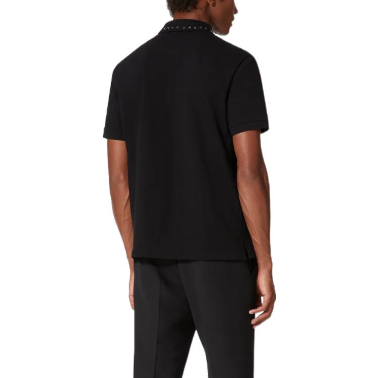 Details for Valentino SS23 Baju Polo Lelaki Hitam Berstud Warna Solid 2V3MH01K952-0NO