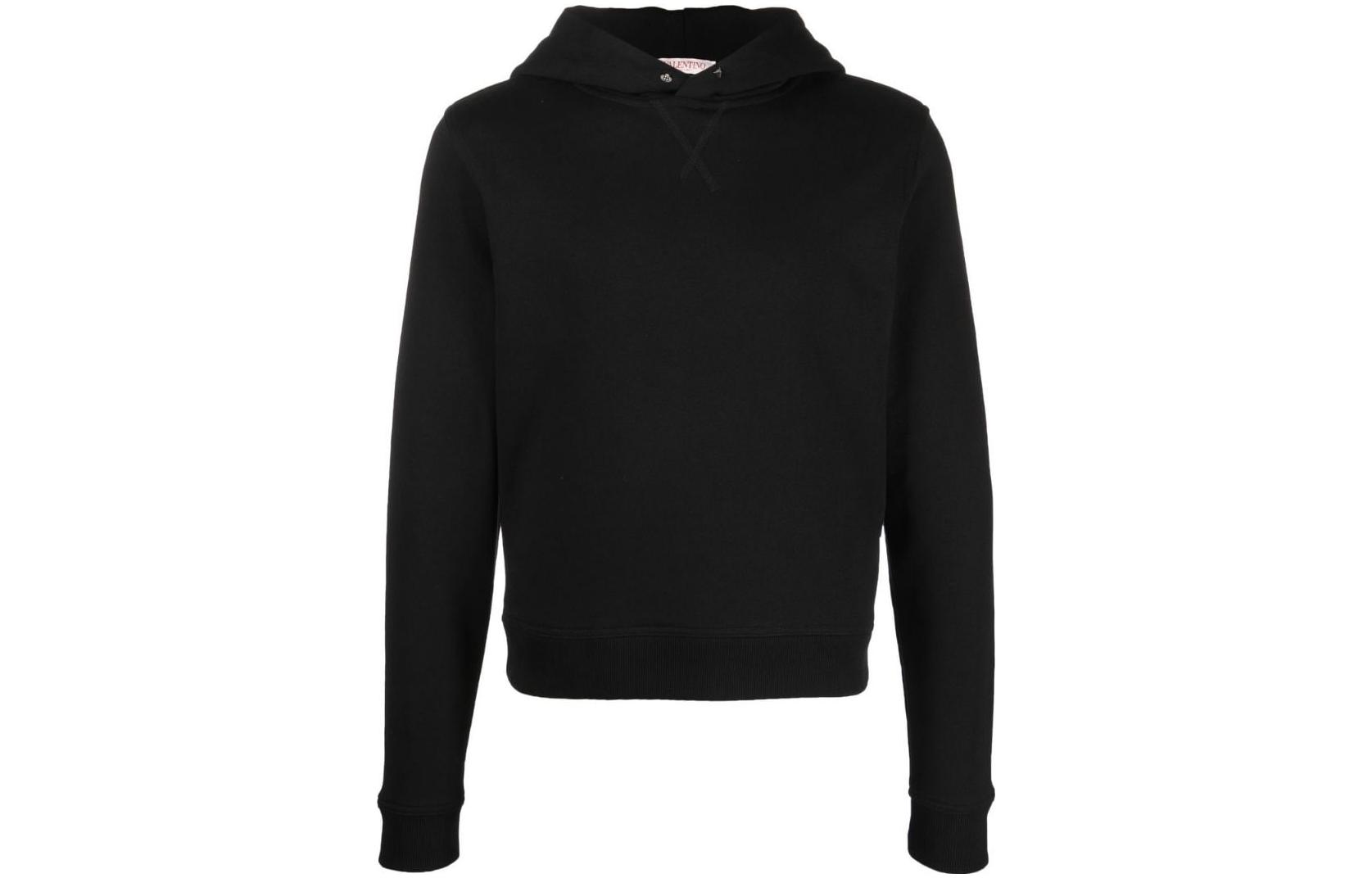 Valentino SS23 Solid Ribbed Hoodie Black VMF22URE-ONO