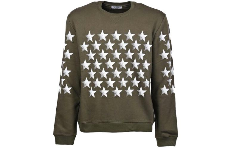 Valentino SS23 Star Print Fitted Pullover Sweatshirt Olive - MV3MF04N480-L90