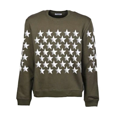 Valentino SS23 Star Print Fitted Pullover Sweatshirt Olive - MV3MF04N480-L90