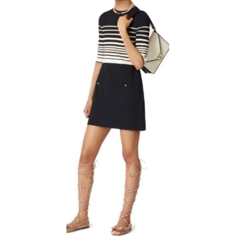 Lookbook Valentino SS23 條紋圓領長袖連衣裙 海軍藍 BKD10Q84C7D1