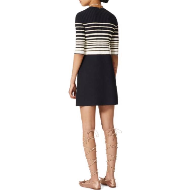 Purchase Valentino SS23 條紋圓領長袖連衣裙 海軍藍 BKD10Q84C7D1