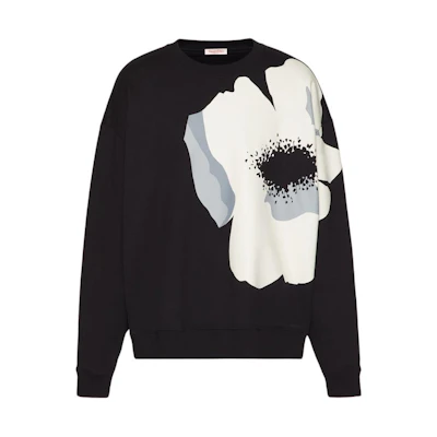 Valentino SS24 Floral Print Oversized Black Crewneck Sweatshirt. 4V0MF27MA1WYSW