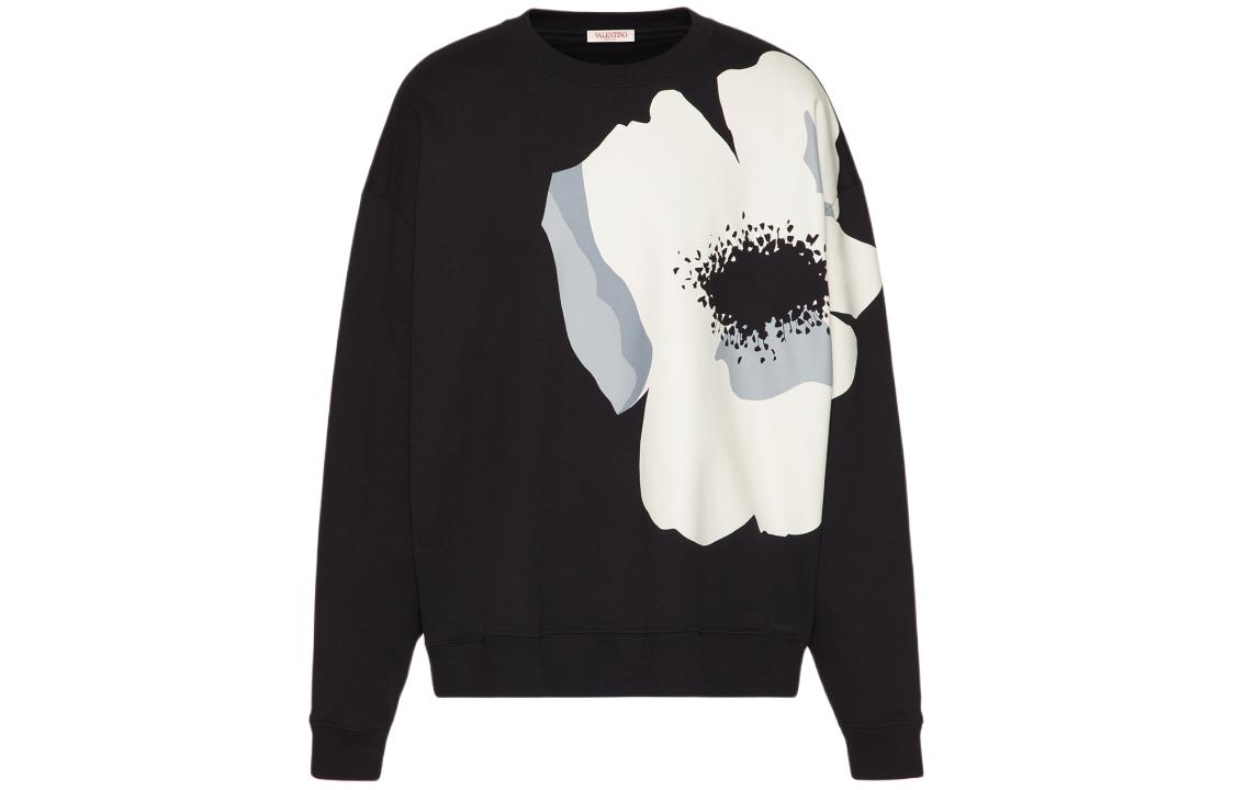 Order Valentino SS24 花卉印花黑色寬鬆版圓領汗衫。 4V0MF27MA1WYSW