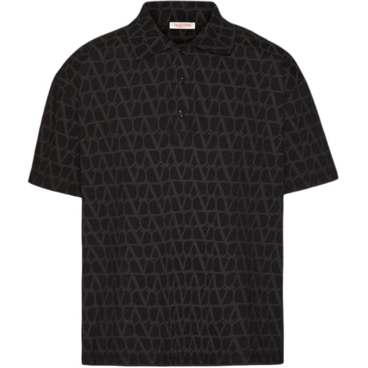 Valentino SS24  Loose Fit V Logo Printed Polo Shirt - Black 4V3MH03A9LCMXM