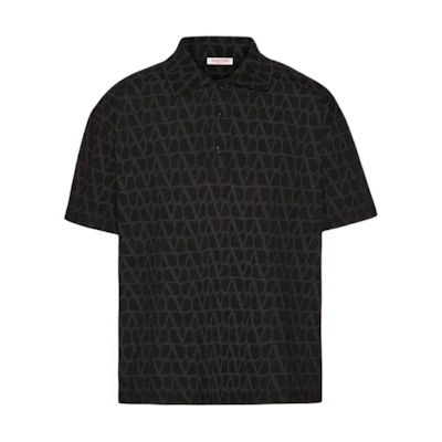 Valentino SS24 Loose Fit V Logo Printed Polo Shirt - Black 4V3MH03A9LCMXM