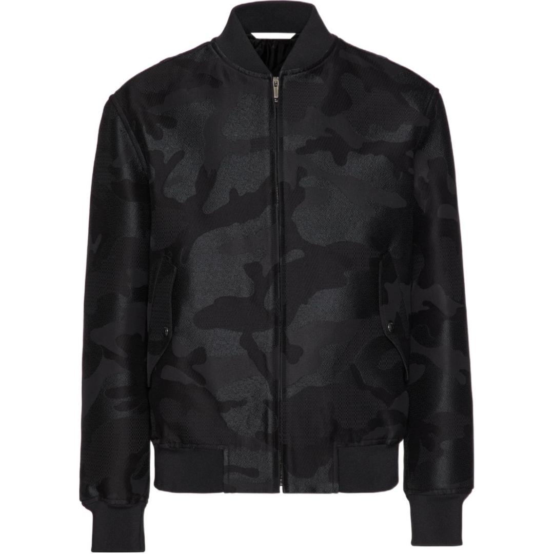 Valentino SS24 Camouflage Jacquard Zip-Up Jacket Black 5V3CIF15A7PF02
