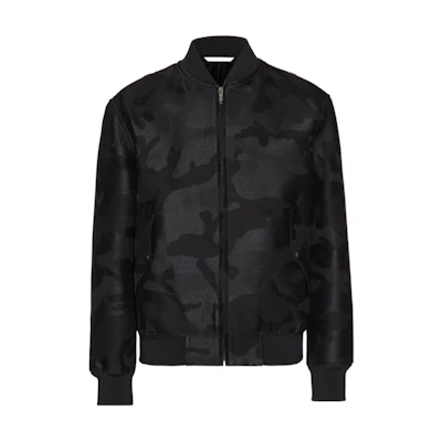 Valentino SS24 Camouflage Jacquard Zip-Up Jacket Black 5V3CIF15A7PF02