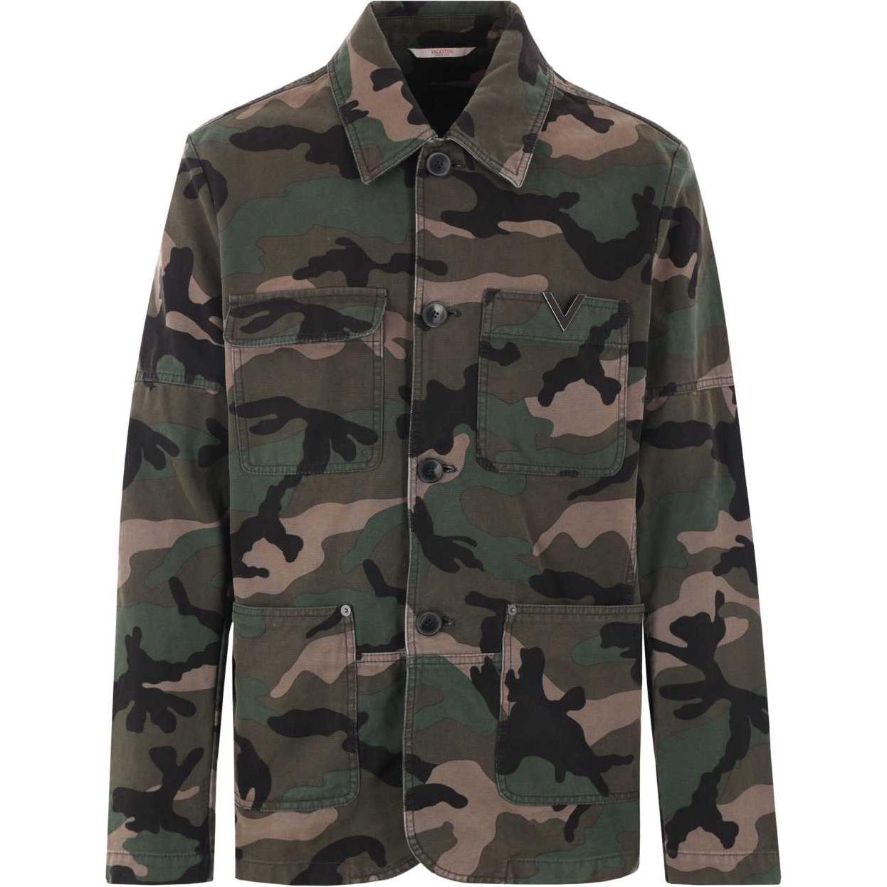 Valentino SS24 Camouflage Print Button-Up Jacket Green Long Sleeve VCJK00AA1F00-GREEN