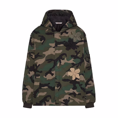 Valentino SS24 Floral Embroidered Camo Hooded Jacket Army Green Coat 5V3CJK10A9RF00