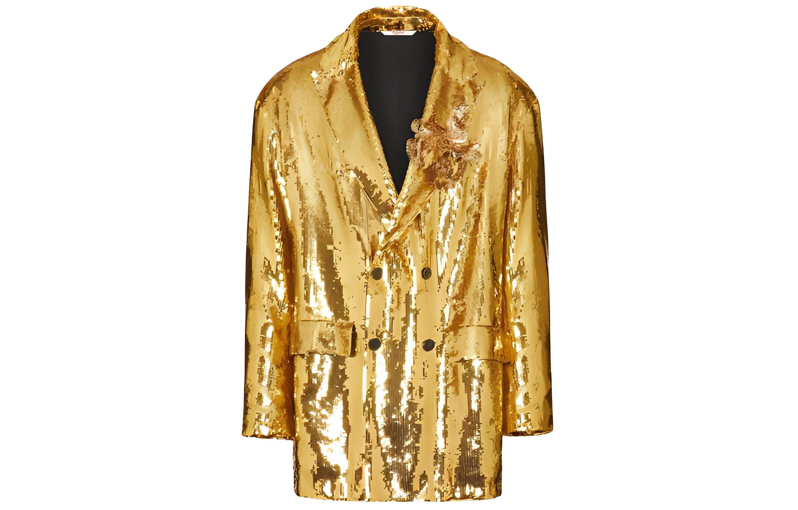 Valentino SS24 Gold Double-Breasted Sequin Embellished Jacket 2V3CEE308ELL01