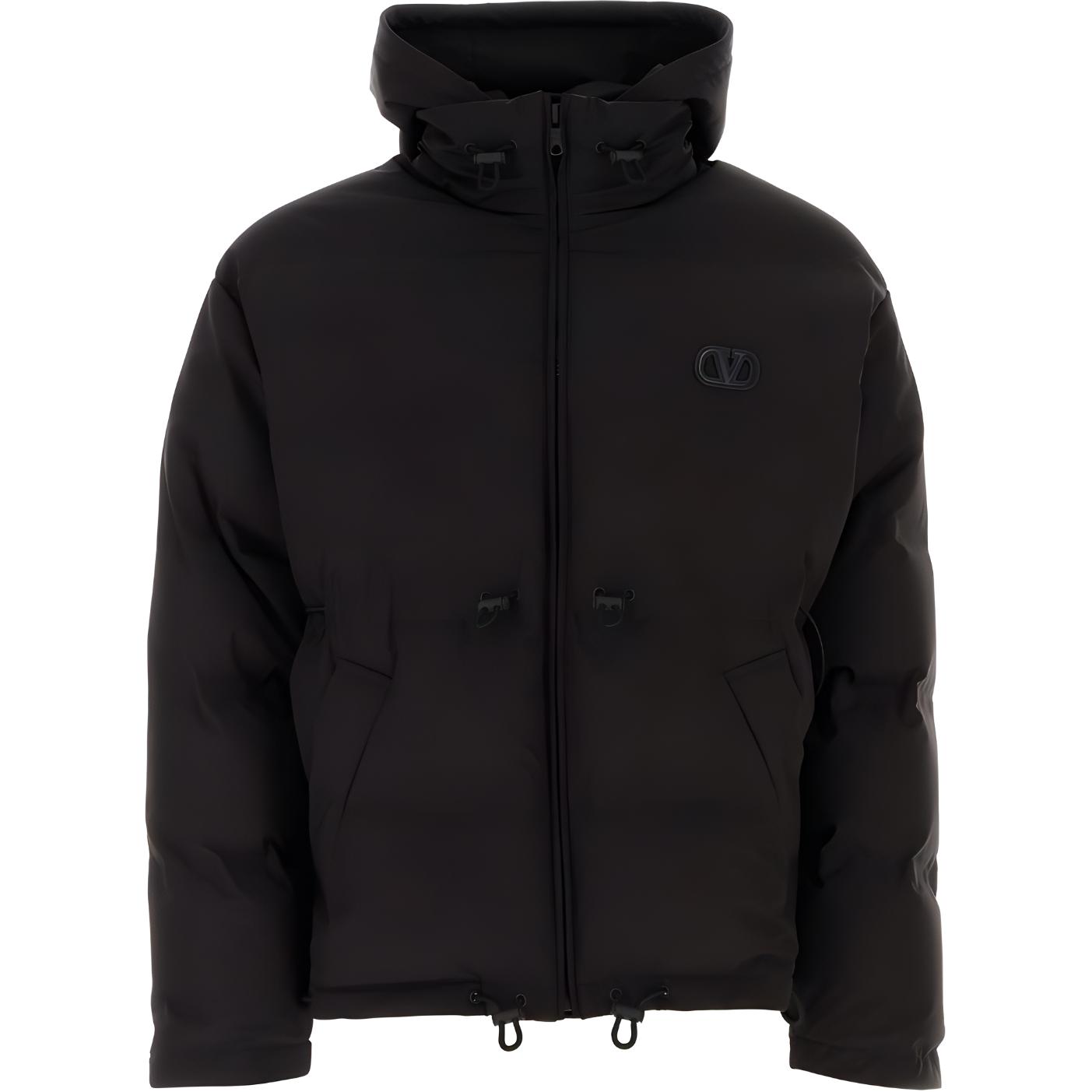 Valentino SS24 Letter Print Slim Fit Puffer Zip Hoodie Jacket Black 4V3CNC009440NO