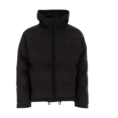 Valentino SS24 Letter Print Slim Fit Puffer Zip Hoodie Jacket Black 4V3CNC009440NO