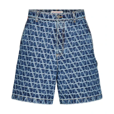 Valentino SS24 Logo Print Denim Shorts for Men - Dark Blue. 5V3DD03DA9E558