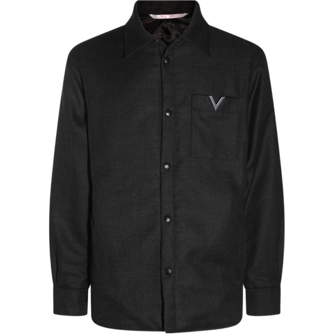 Valentino SS24 Monochrome Button-Up Shirt Jacket Black Men’s VCIO068JB372