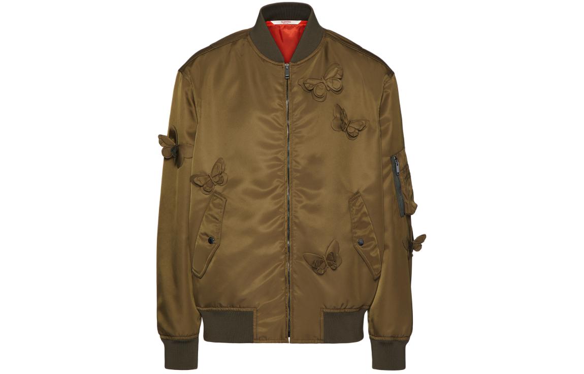 Valentino SS24 Olive Butterfly Embroidery Relaxed Fit Zip Jacket 4V3CIF155KEL90