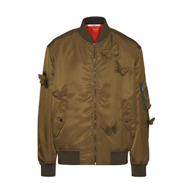 Valentino SS24 Olive Butterfly Embroidery Relaxed Fit Zip Jacket 4V3CIF155KEL90