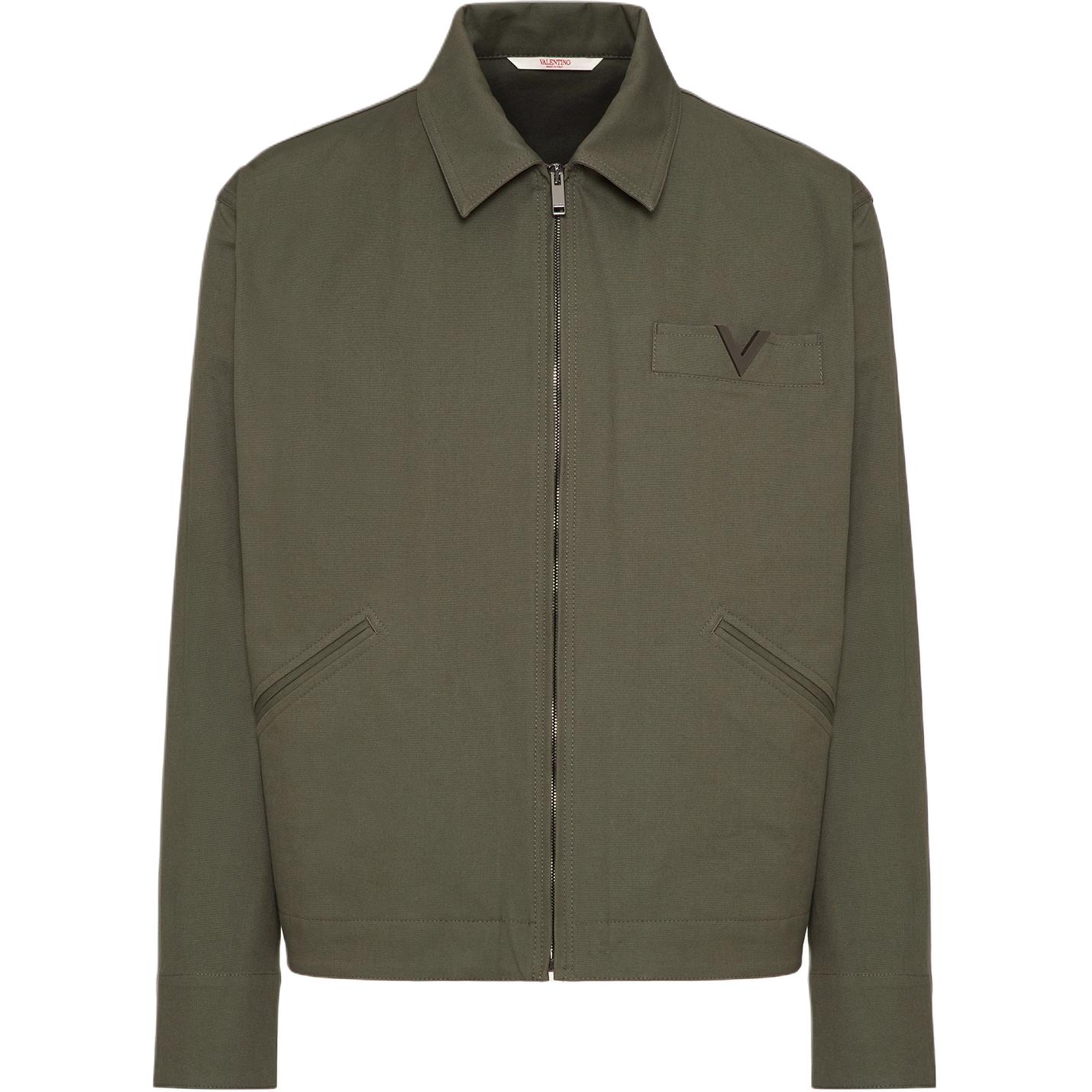 Valentino SS24 Olive Slim-Fit Zipper Collar Long-Sleeve Jacket 5V3CIO469UAL90