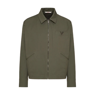 Valentino SS24 Olive Slim-Fit Zipper Collar Long-Sleeve Jacket 5V3CIO469UAL90