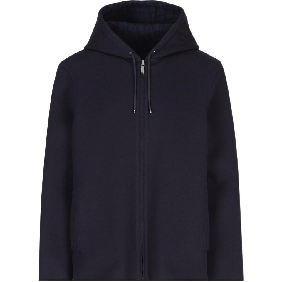 Valentino SS24 Reversible Logo Print Hooded Jacket Blue VCJD489V3K9G