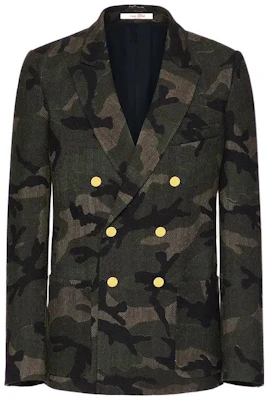 Valentino SS25 Camouflage Double-Breasted Wool Blazer Olive Green Menswear 1V3CED958K3F00 Buy Valentino SS25 Camouflage Double-Breasted Wool Blazer Olive Green Menswear 1V3CED958K3F00