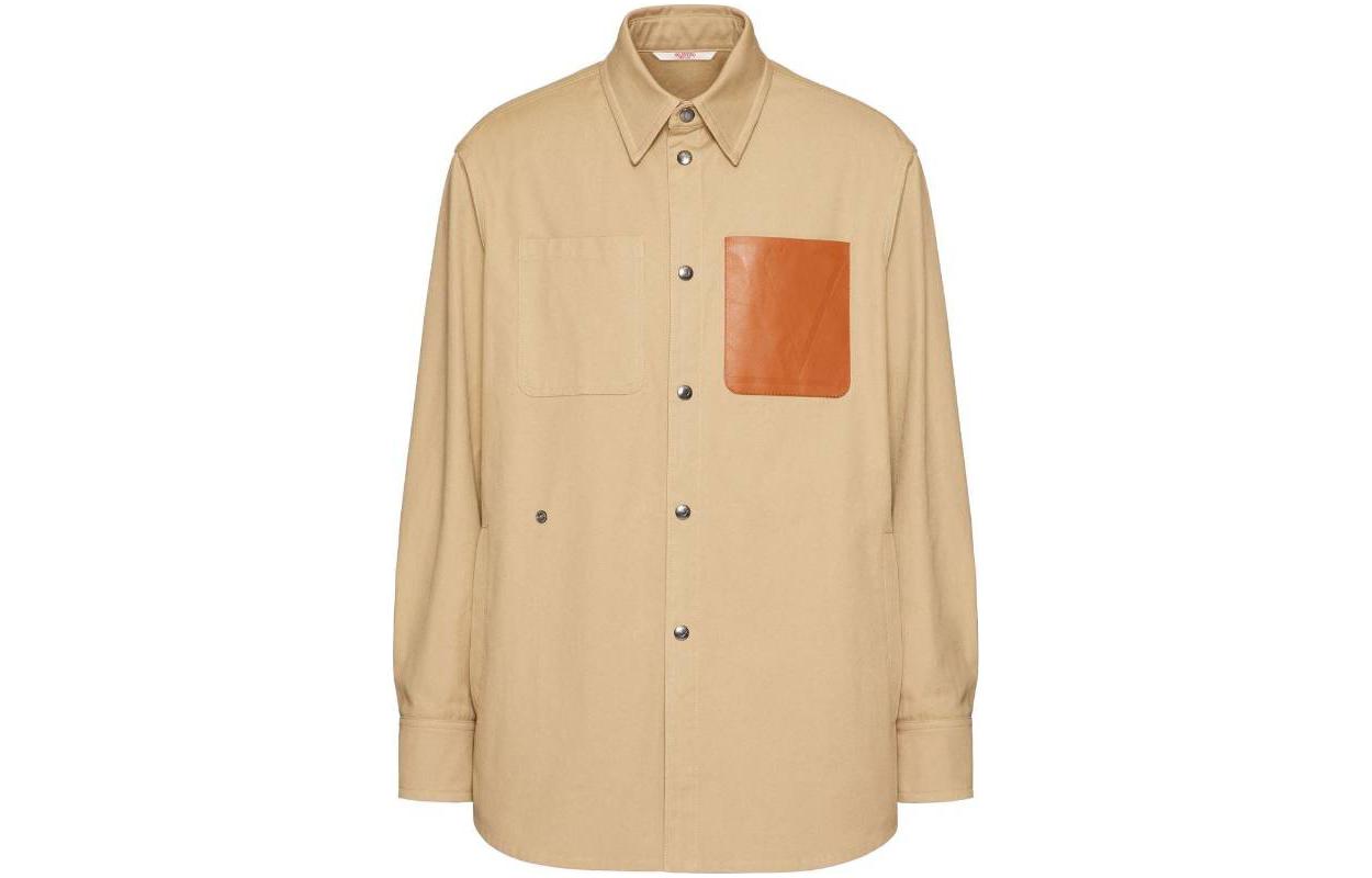 Valentino SS25 Solid Button-Up Shirt Coffee Brown  Shirt 2V3CIF2380W-0BG