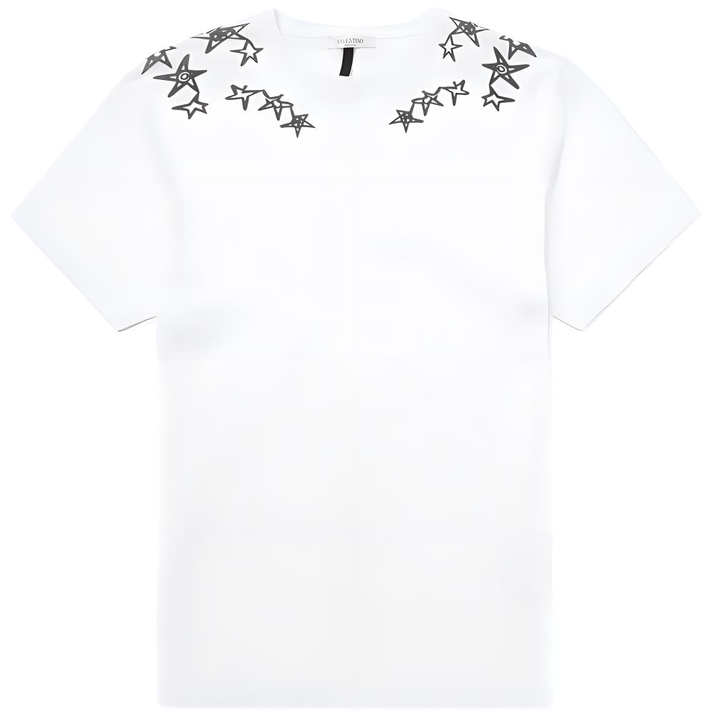Valentino Star Graffiti Crewneck Short Sleeve T-Shirt White PV3MG10G46M0BO