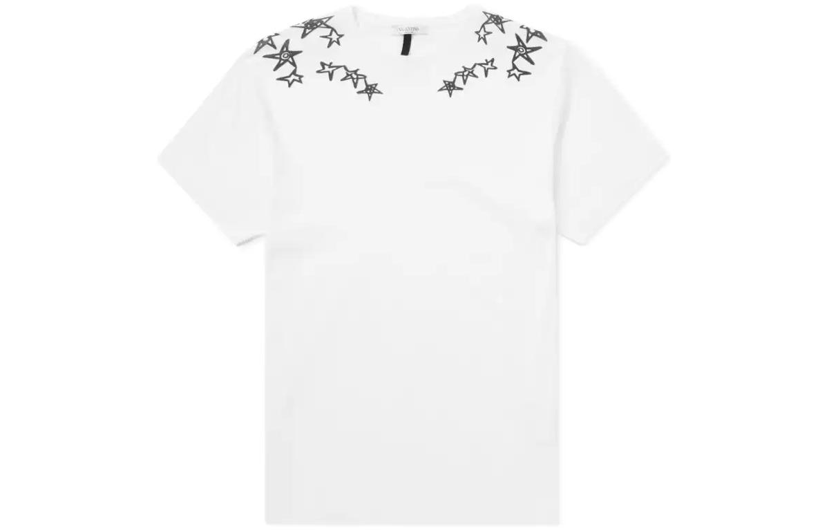 Order Valentino Star Graffiti Kaos Lengan Pendek Crewneck Putih PV3MG10G46M0BO