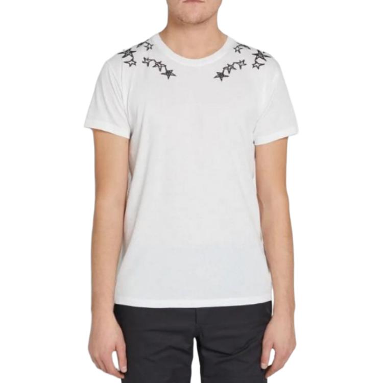 Lookbook Valentino Star Graffiti Kaos Lengan Pendek Crewneck Putih PV3MG10G46M0BO