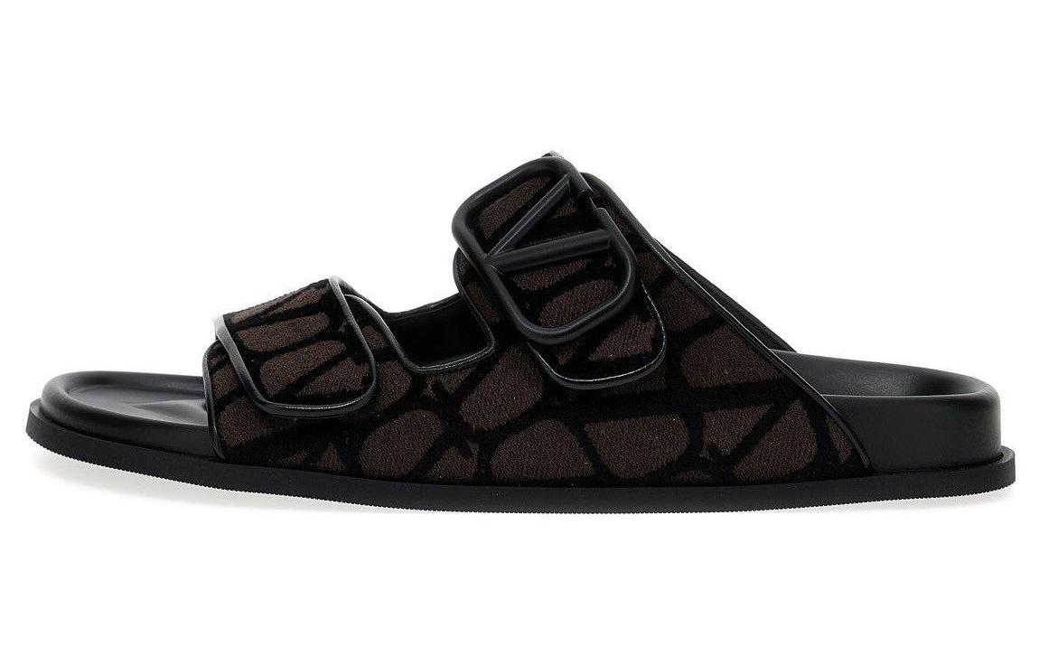 Valentino Toile Iconographe Double Strap Sandal 'VLogo - Fondant Black'