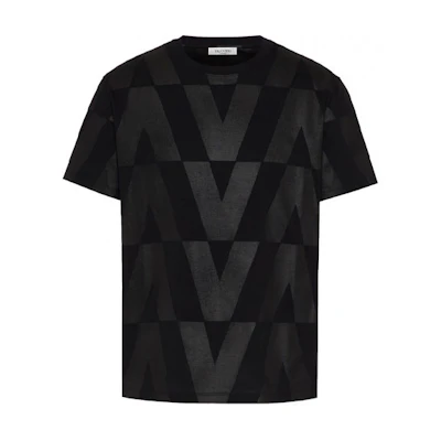 Valentino V-Logo Coated Print Cotton T-Shirt Black Men FW21 WV0MG10Y7V8G34