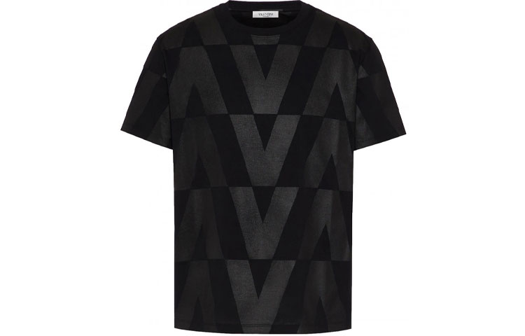 Valentino V-Logo Coated Print Cotton T-Shirt Black Men FW21 WV0MG10Y7V8G34 圖 2