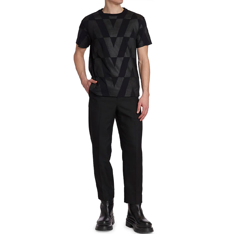 Valentino V-Logo Coated Print Cotton T-Shirt Black Men FW21 WV0MG10Y7V8G34 圖 3