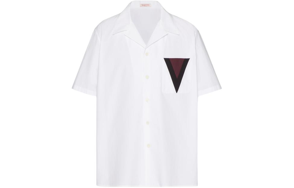 Valentino V Detail Cotton Short Sleeve Bowling Shirt White  Casual Shirt VAAI904WWKR7