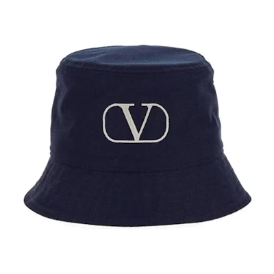 Valentino V Logo Cotton Bucket Hat Blue - Fashion Accessory 2Y2HGA32HCY671