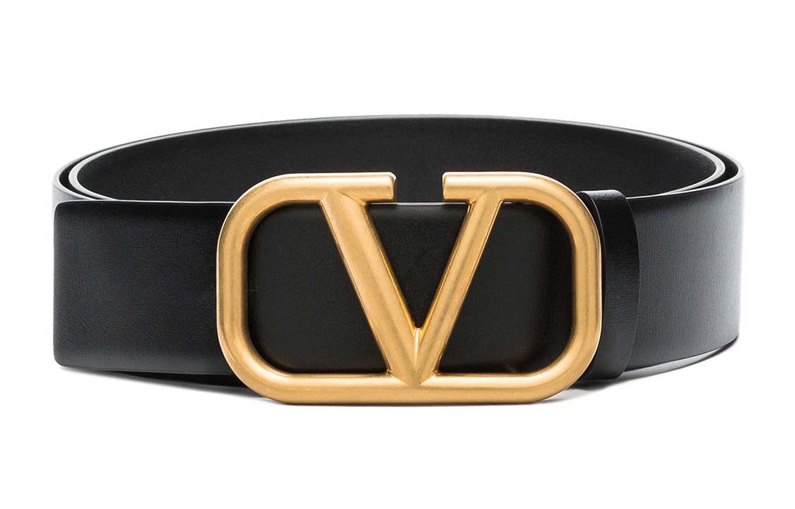Valentino VLogo Leather Belt Black for Men with Metal Buckle 4cm Wide XY2T0Q87ECU0NO