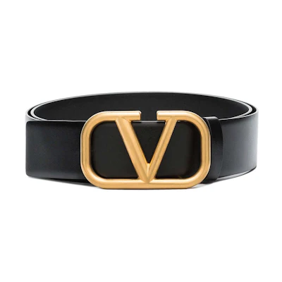 Valentino VLogo Leather Belt Black for Men with Metal Buckle 4cm Wide XY2T0Q87ECU0NO