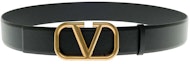 Lookbook 발렌티노 V로고 가죽 벨트 블랙 남성용 메탈 버클 4cm XY2T0Q87ECU0NO