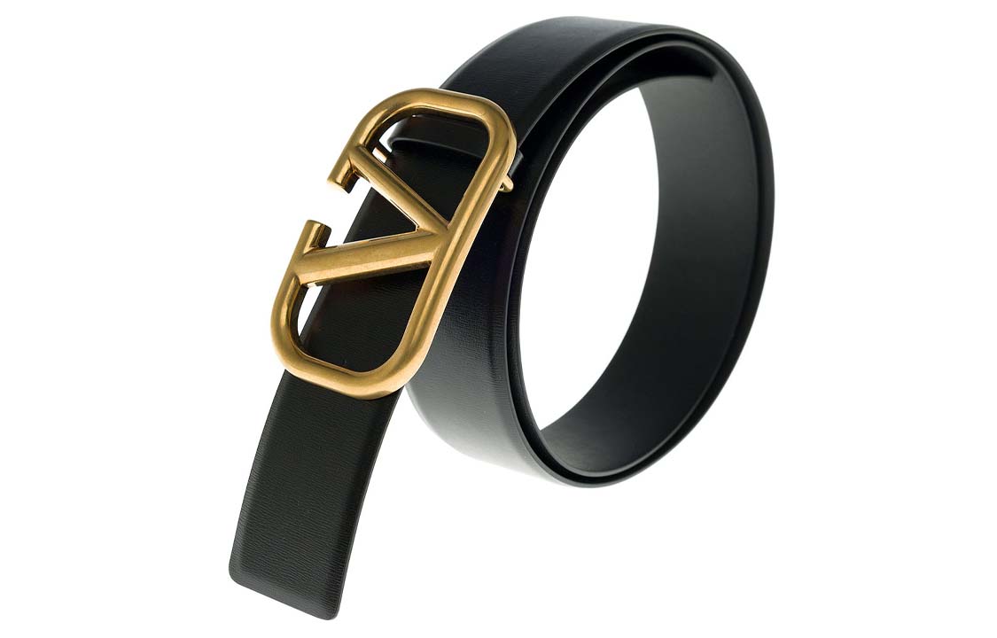 Shop Tali Pinggang Kulit Valentino VLogo Lelaki Hitam dengan Gesper Logam 4cm. XY2T0Q87ECU0NO