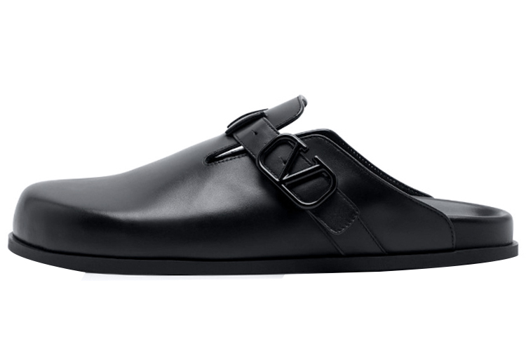 Valentino VLOGO Leather Slides 'Black'