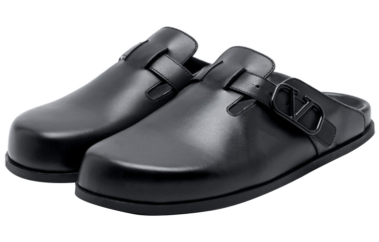 Valentino VLOGO Leather Slides 'Black' 圖 2