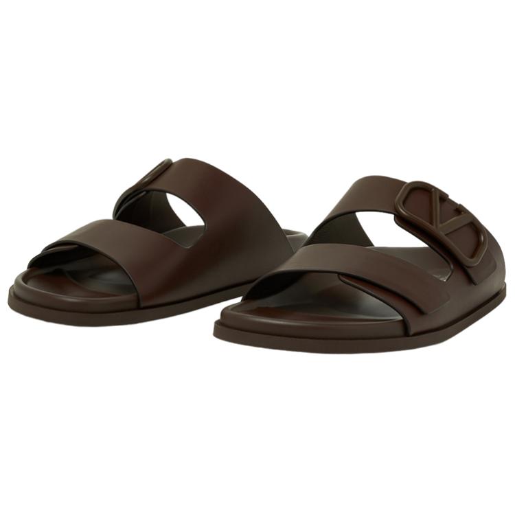 Valentino Vlogo Leather Slides 'Brown Logo' 圖 4