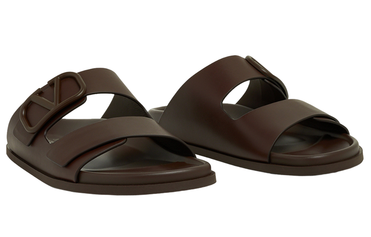 Valentino Vlogo Leather Slides 'Brown Logo' 圖 5