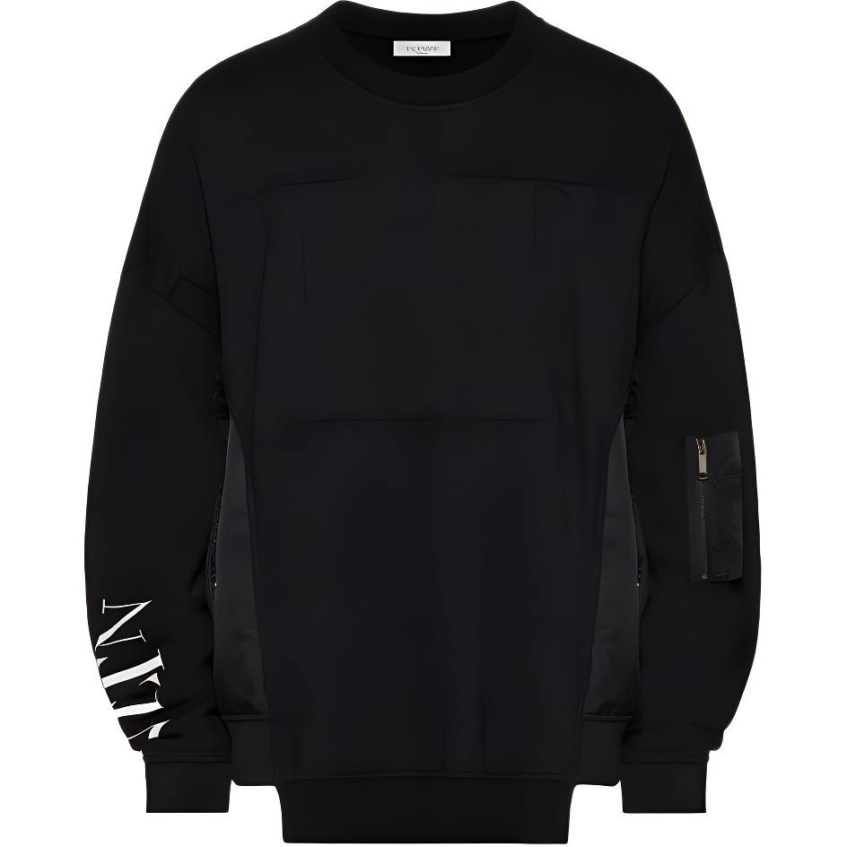 Valentino VLTN Patchwork Print Pullover Crewneck Sweatshirt Black UV0CII452KP0NO