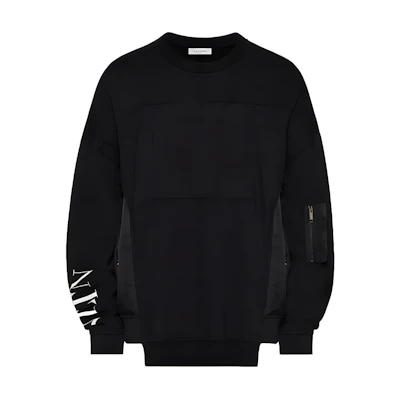 Valentino VLTN Patchwork Print Pullover Crewneck Sweatshirt Black UV0CII452KP0NO