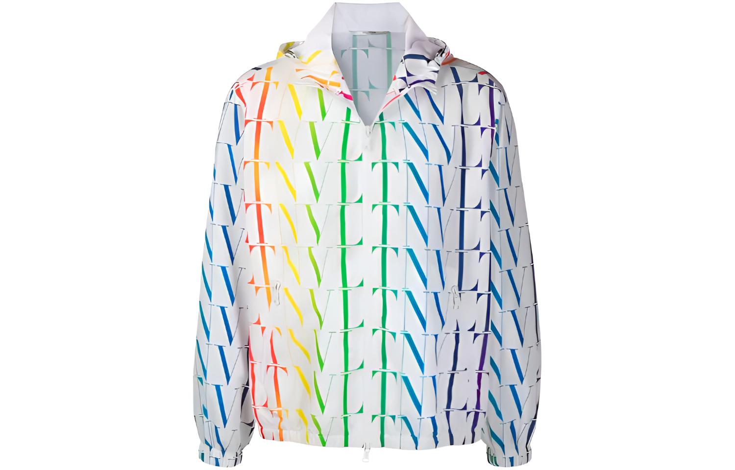 Valentino White Full-Zip Hoodie Jacket with All-Over Letter Print VV3CI3686G0D26