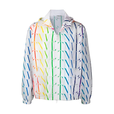 Valentino White Full-Zip Hoodie Jacket with All-Over Letter Print VV3CI3686G0D26