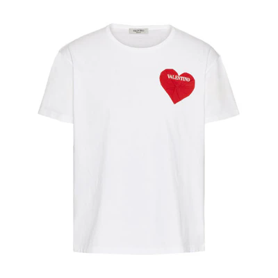 Valentino White Heart Embroidered Short Sleeve T-Shirt WV3MG10M7NSA33