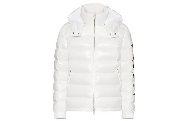 Valentino White Hooded Down Jacket with VLTN Print on Left Sleeve UV0CNA316SQA01