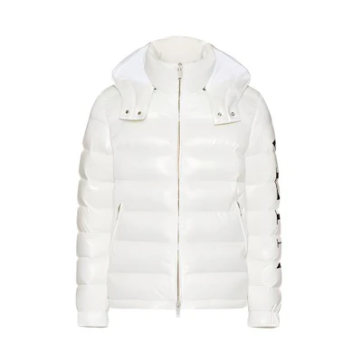 Valentino White Hooded Down Jacket with VLTN Print on Left Sleeve UV0CNA316SQA01